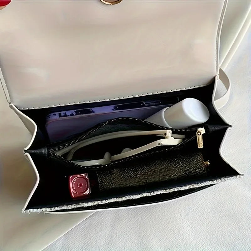 Tas Dames - Flap Tas met Contrast Band en Gouden Ring | Klassiek