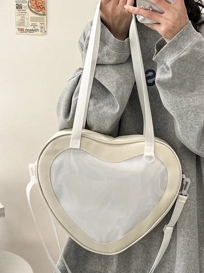 Tas Dames - Transparante Hartvormige Schoudertas met Riem | Casual