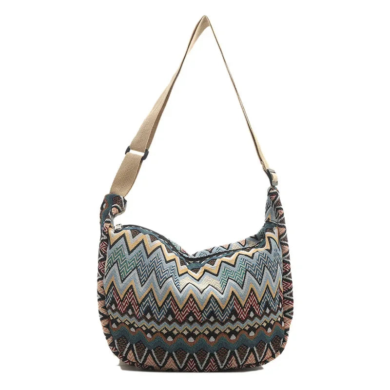 Schoudertas Dames - Grote Boho Tas met Zigzagpatroon | Casual