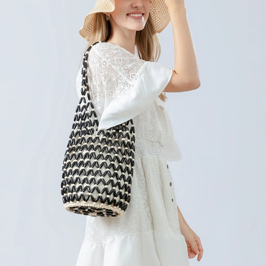 Tas Dames - Houten Kralen Shopper met Binnentas | Boho