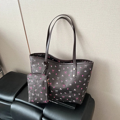 Shopper Dames - Grote Tote Bag met Strikjesprint en Etui | Casual