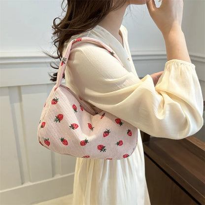 Tas Dames - Mini Schoudertas met Aardbeienprint en Structuur | Zomer