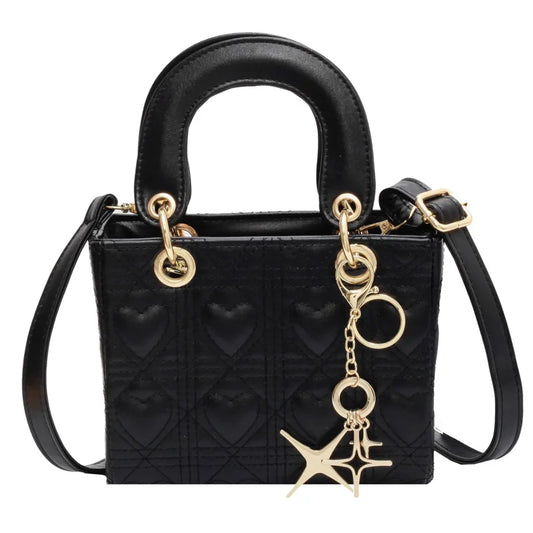 Handtas Dames - Mini Tas met Hartenprint en Gouden Charm | Chique