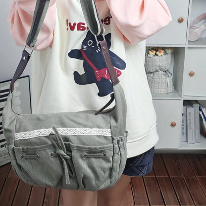 Tas Dames - Schoudertas met Kantdetail en Strikkoord | Casual