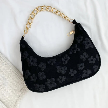 Schoudertas Dames - Halfmaan Tas met Parelketting en Bloemen | Chique