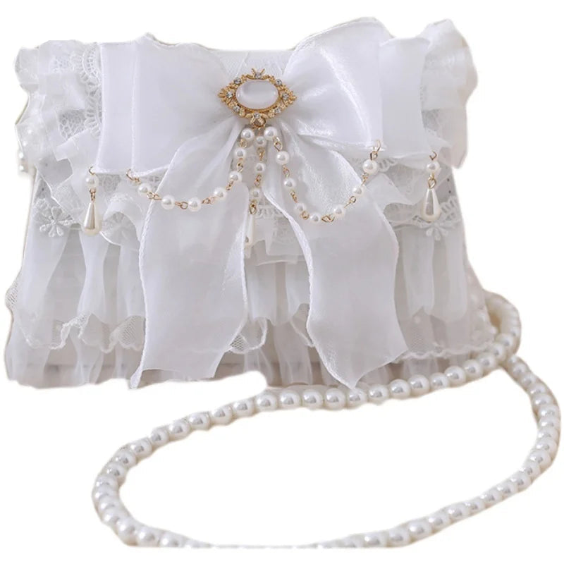 Tas Dames - Romantische Clutch met Strik en Parelketting | Elegant