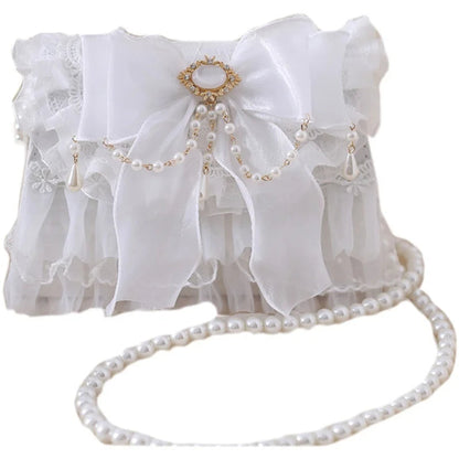 Tas Dames - Romantische Clutch met Strik en Parelketting | Elegant