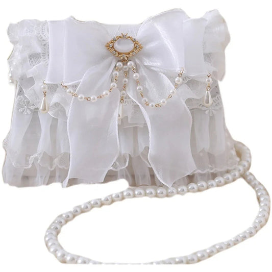 Tas Dames - Romantische Clutch met Strik en Parelketting | Elegant