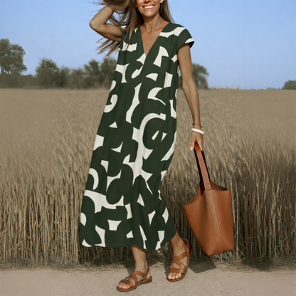 Saar - Boho Zomerjurk Dames met V-hals en Korte Mouwen