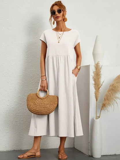 Saar - Casual Zomerjurk Dames met Ronde Hals en Zijzakken