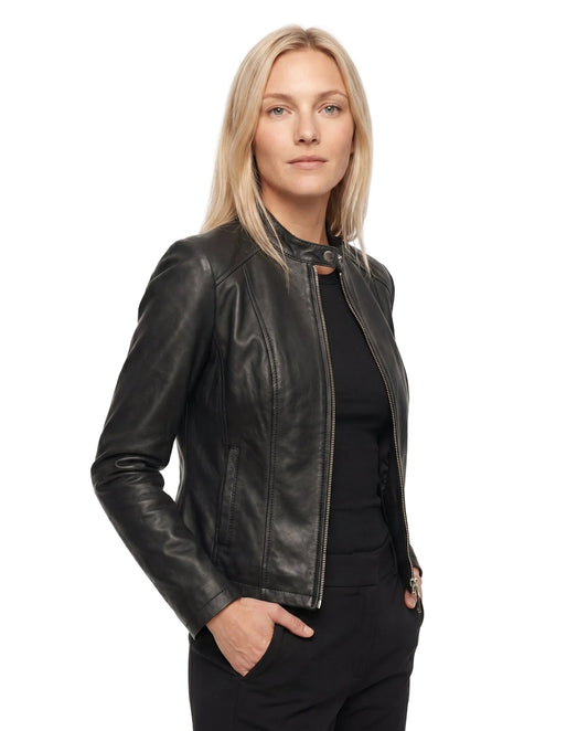 Saar - Dames Bikerjas Leren Stijl voor de Herfst met Ritssluiting