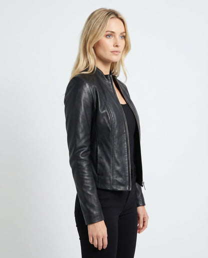 Saar - Dames Bikerjas Leren Stijl voor de Herfst met Ritssluiting