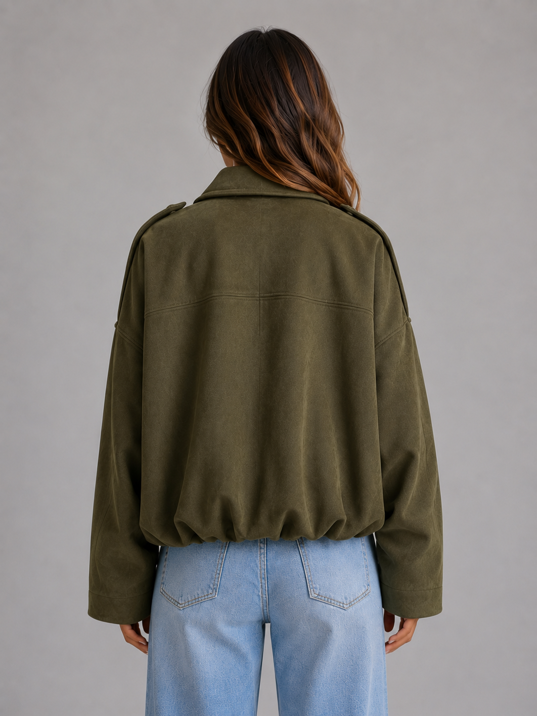 Saar - Dames Bomberjack Cropped Oversized met Kraag en Verlaagde Schouders