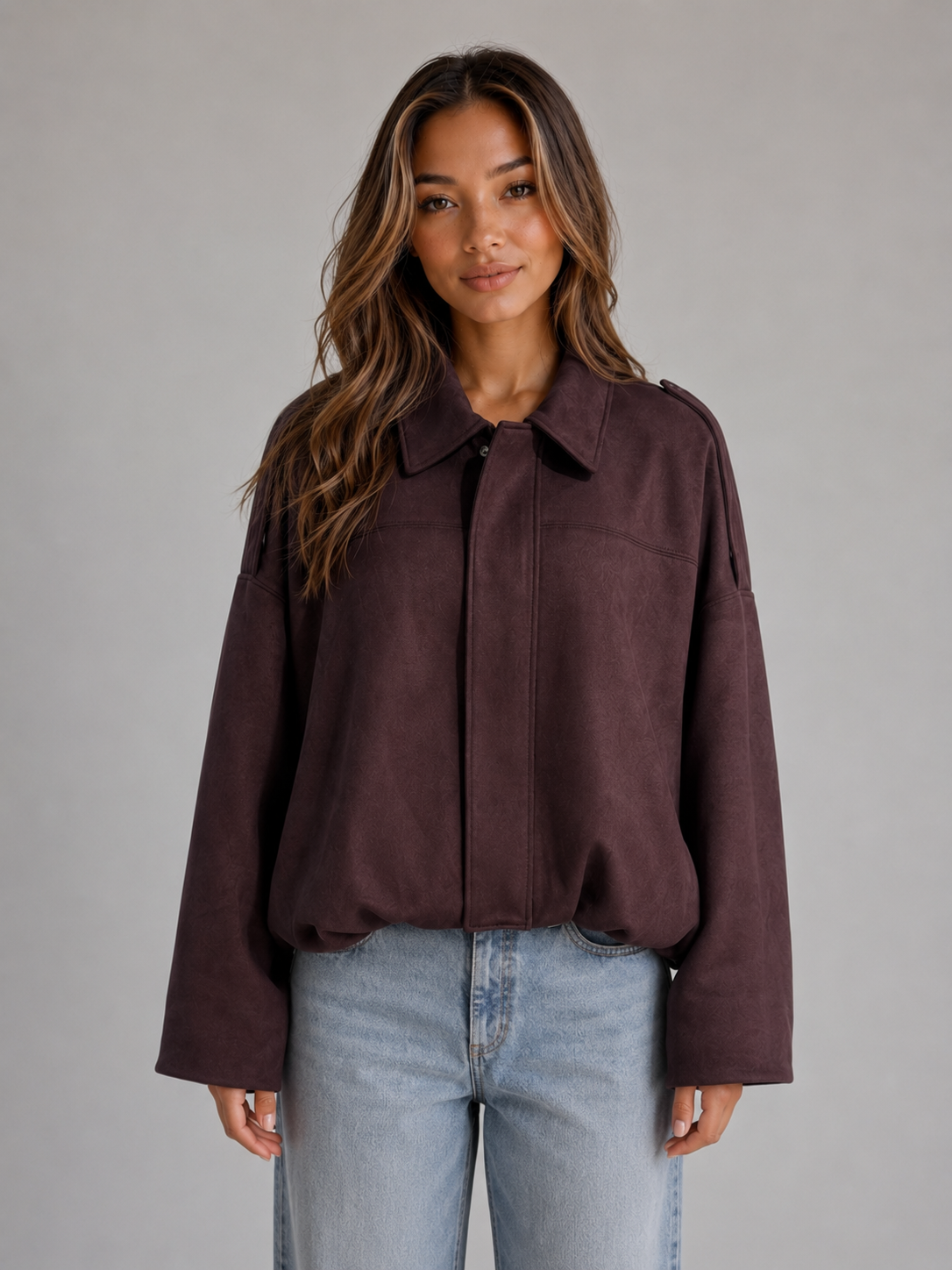 Saar - Dames Bomberjack Cropped Oversized met Kraag en Verlaagde Schouders