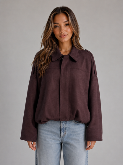 Saar - Dames Bomberjack Cropped Oversized met Kraag en Verlaagde Schouders
