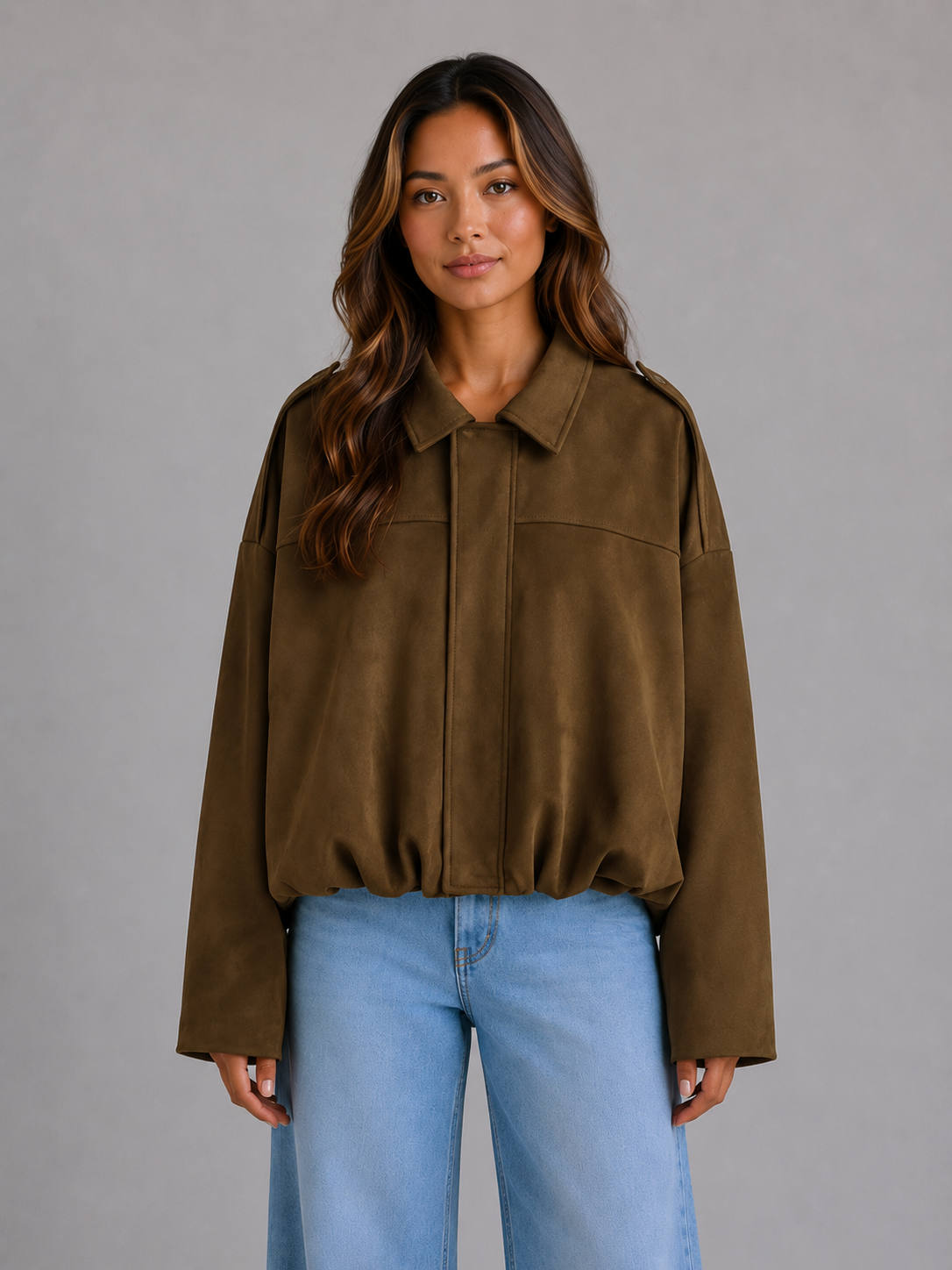 Saar - Dames Bomberjack Cropped Oversized met Kraag en Verlaagde Schouders