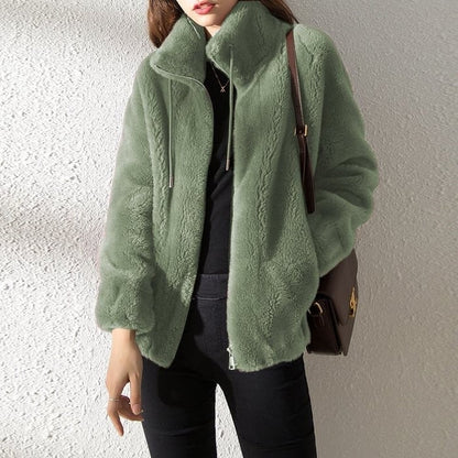 Saar - Dames Teddy Jas Warm Fleece Stijl met Opstaande Kraag en Rits