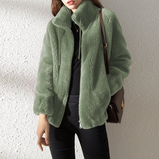 Saar - Dames Teddy Jas Warm Fleece Stijl met Opstaande Kraag en Rits