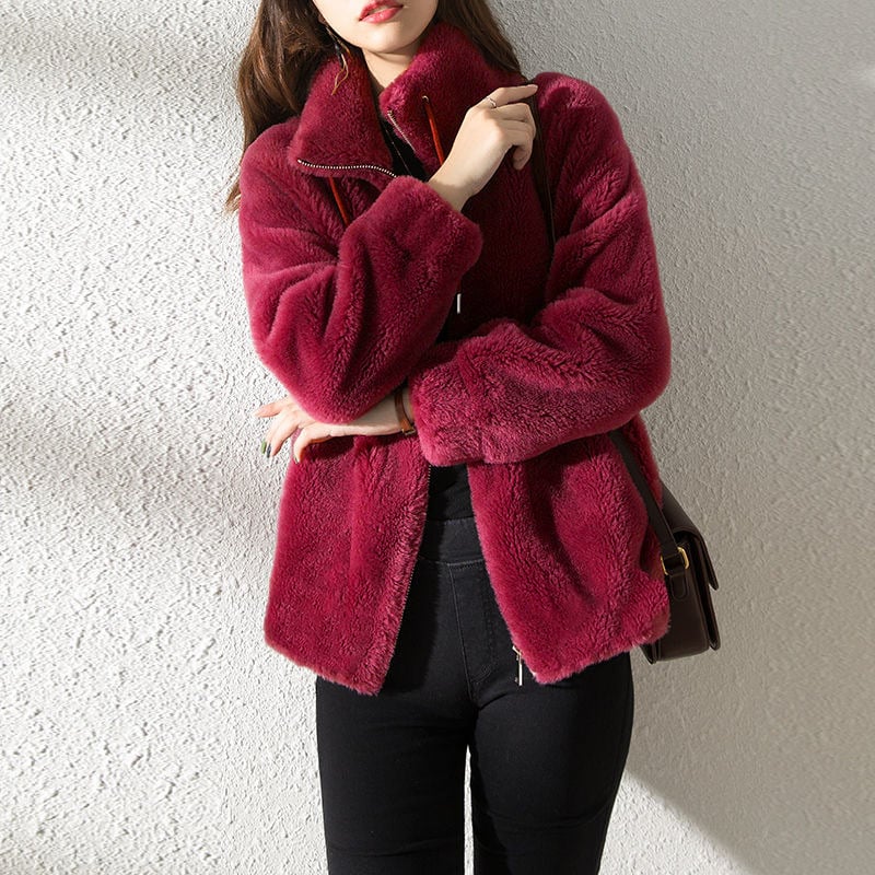 Saar - Dames Teddy Jas Warm Fleece Stijl met Opstaande Kraag en Rits
