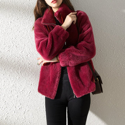 Saar - Dames Teddy Jas Warm Fleece Stijl met Opstaande Kraag en Rits