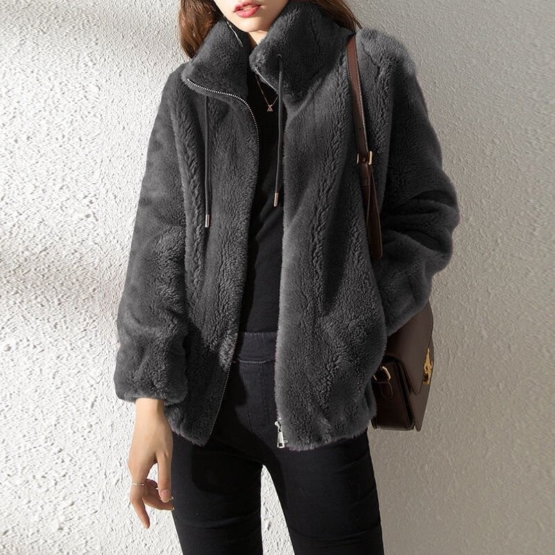 Saar - Dames Teddy Jas Warm Fleece Stijl met Opstaande Kraag en Rits