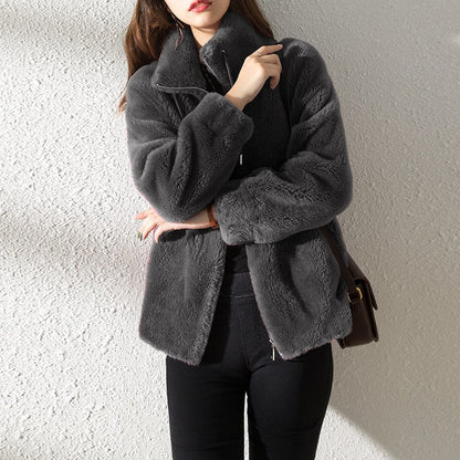 Saar - Dames Teddy Jas Warm Fleece Stijl met Opstaande Kraag en Rits