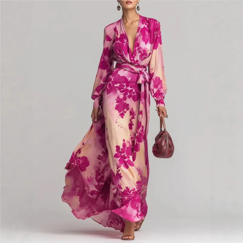 Saar - Elegante Bruiloft Gast Jurk Dames met Diepe V-hals en Strikceintuur