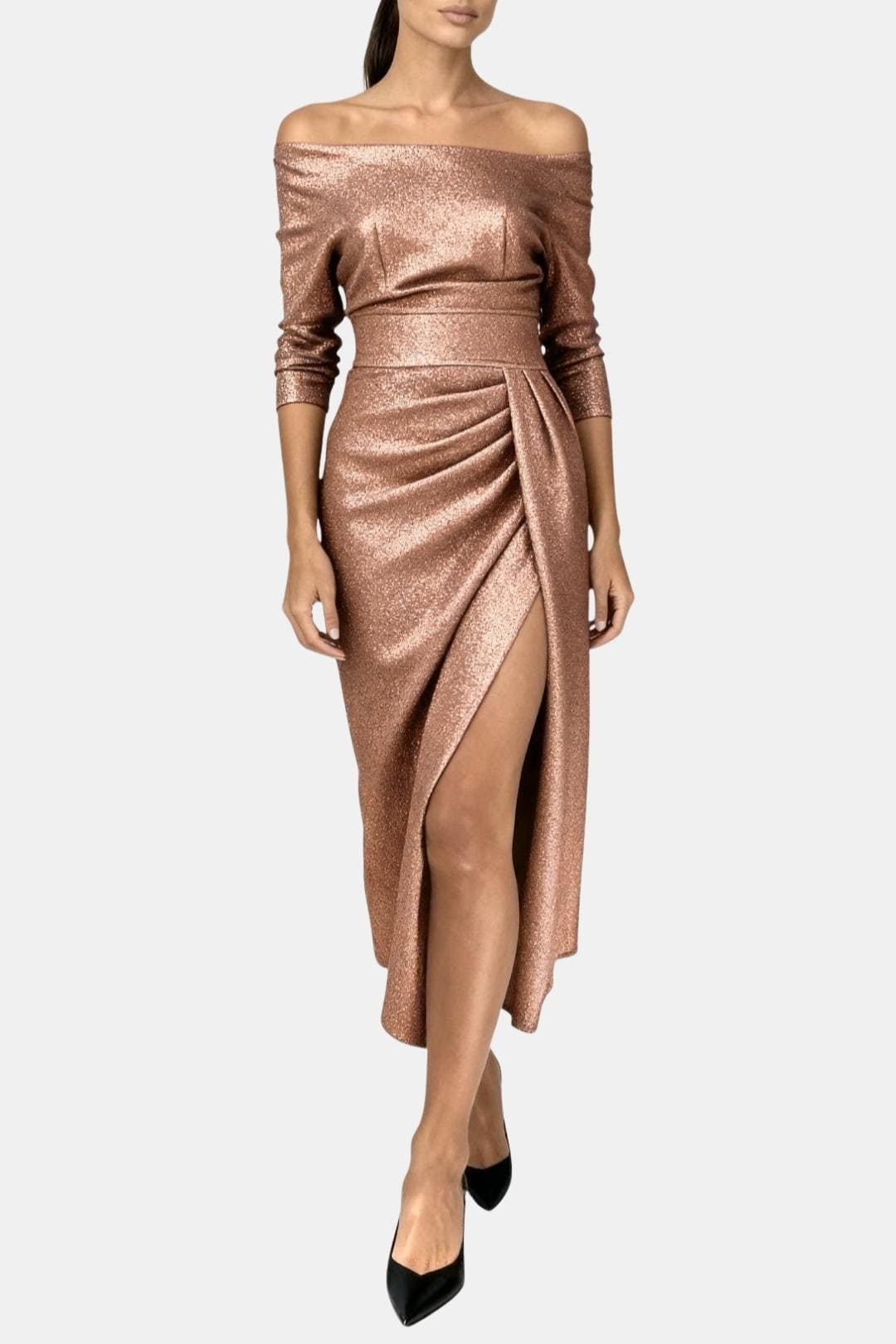 Saar - Elegante Galajurk Dames met Off-Shoulder en Gedrapeerde Split