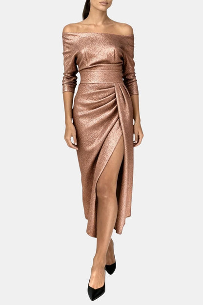 Saar - Elegante Galajurk Dames met Off-Shoulder en Gedrapeerde Split