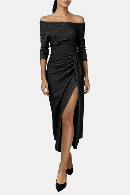 Saar - Elegante Galajurk Dames met Off-Shoulder en Gedrapeerde Split
