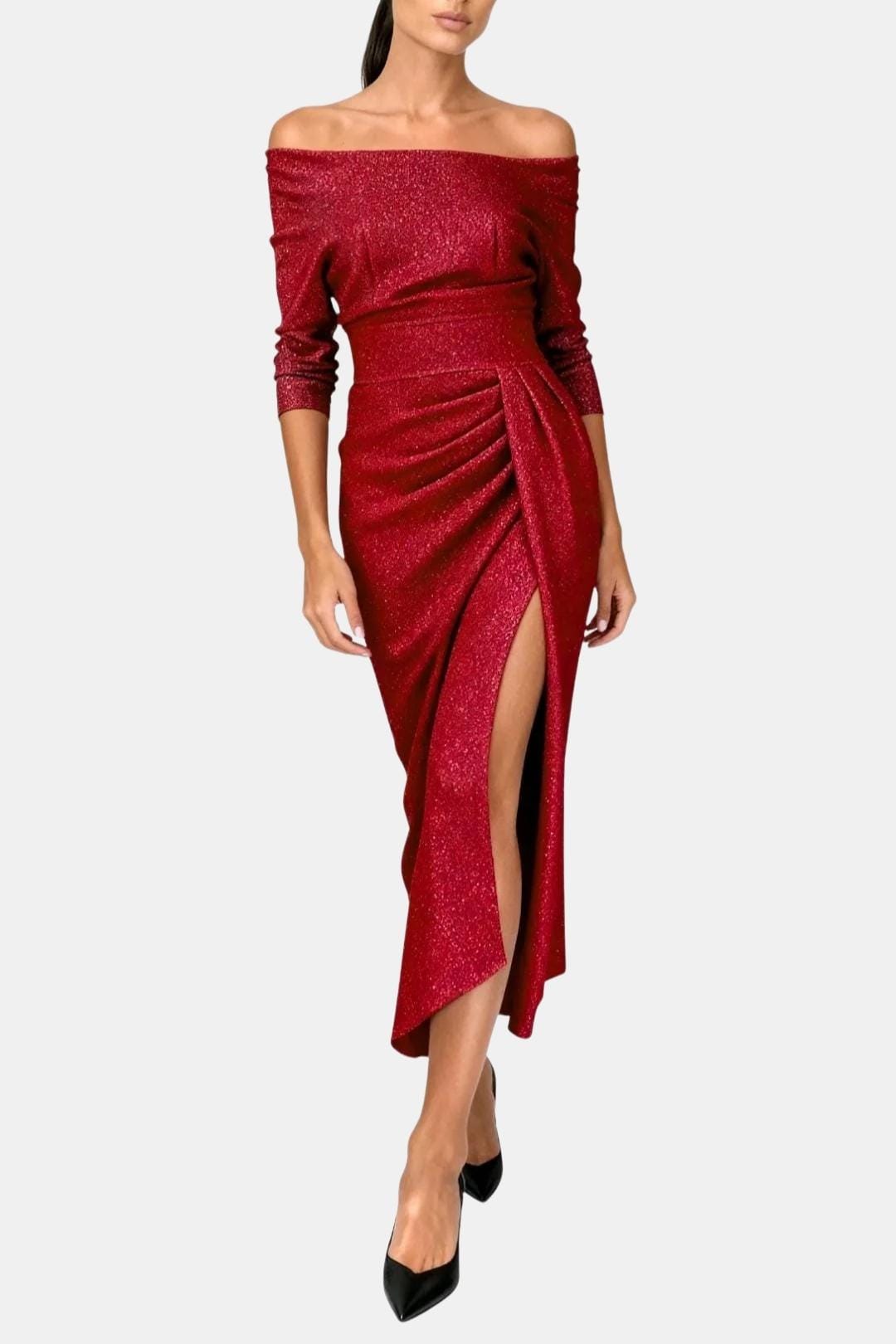 Saar - Elegante Galajurk Dames met Off-Shoulder en Gedrapeerde Split