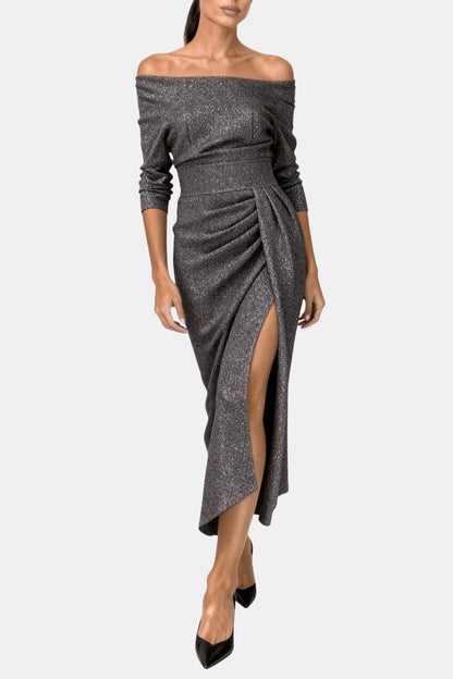 Saar - Elegante Galajurk Dames met Off-Shoulder en Gedrapeerde Split