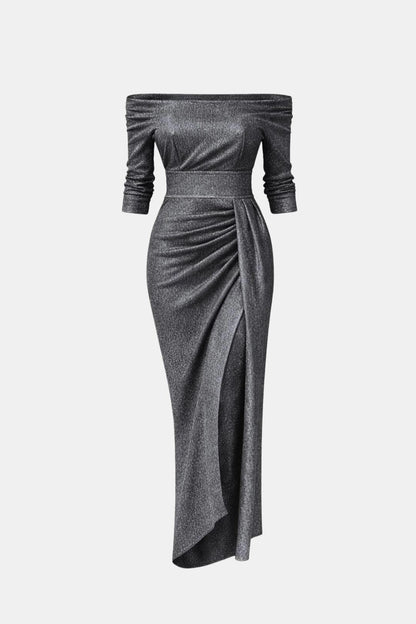 Saar - Elegante Galajurk Dames met Off-Shoulder en Gedrapeerde Split