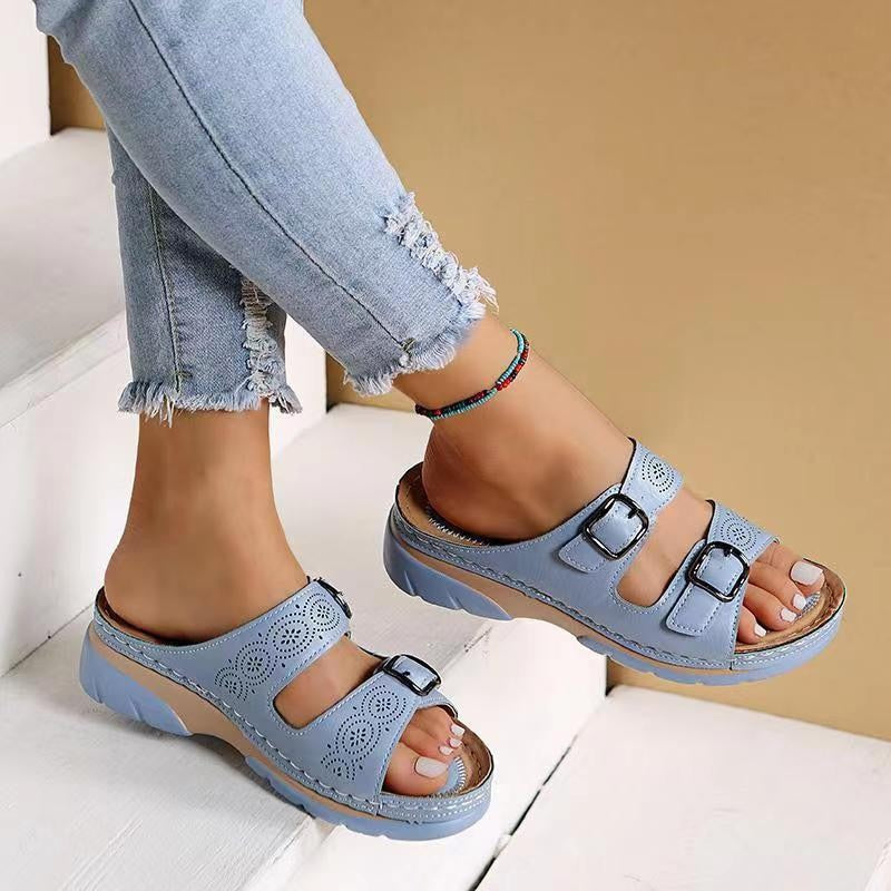 Saar - Orthopedische Sandalen Dames met Dubbele Gespsluiting en Brede Zool