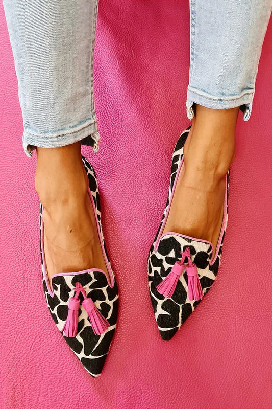 Saar - Trendy Instappers Dames met Speelse Print en Roze Kwastjes