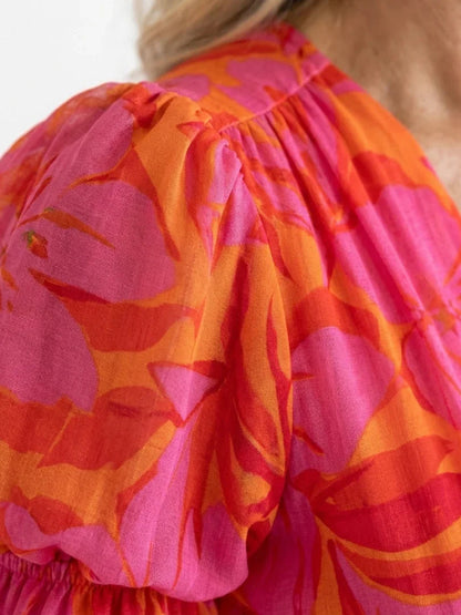 Saar - Vintage Zomerjurk Dames met V-hals en Pofmouwen