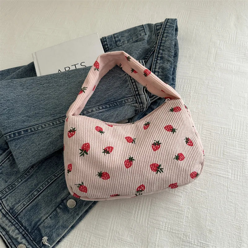 Tas Dames - Mini Schoudertas met Aardbeienprint en Structuur | Zomer