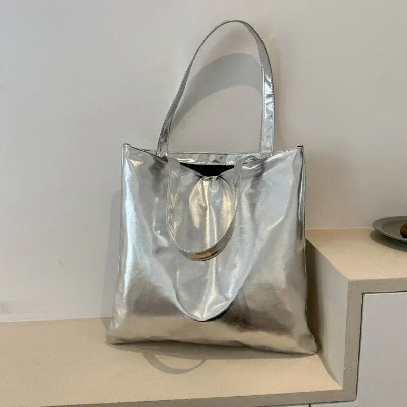 Tas Dames - Grote Metallic Tote Bag met Schouderbanden | Chique
