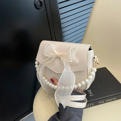 Handtas Dames - Strik Tas met Parelketting en Organza | Chique