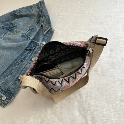Schoudertas Dames - Grote Boho Tas met Zigzagpatroon | Casual