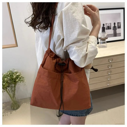 Tas Dames - Grote Bucket Bag met Trekkoord en Voorvak | Casual