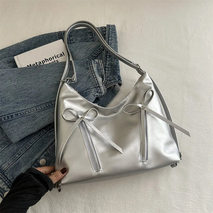 Tas Dames - Glanzende Schoudertas met Strikjes | Chique