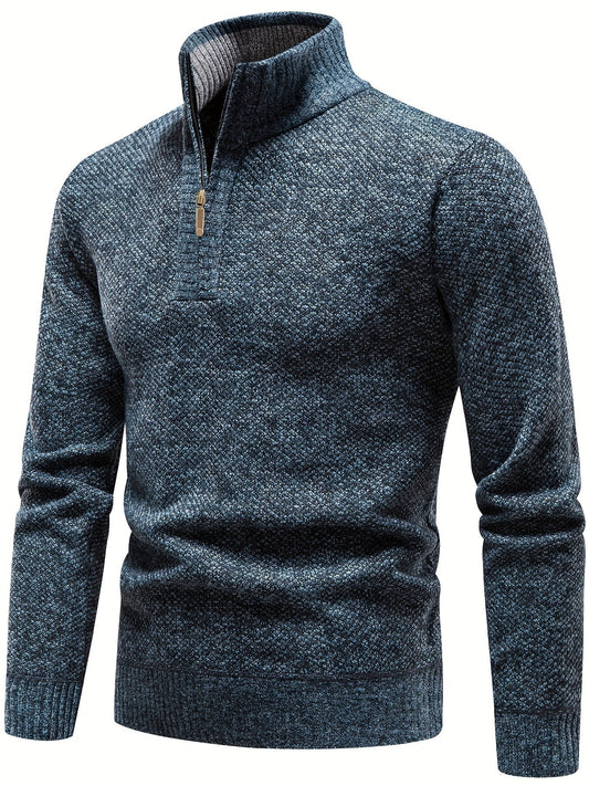 Sander - Heren Quarter Zip Trui Casual Smart met Geribde Kraag en Boorden