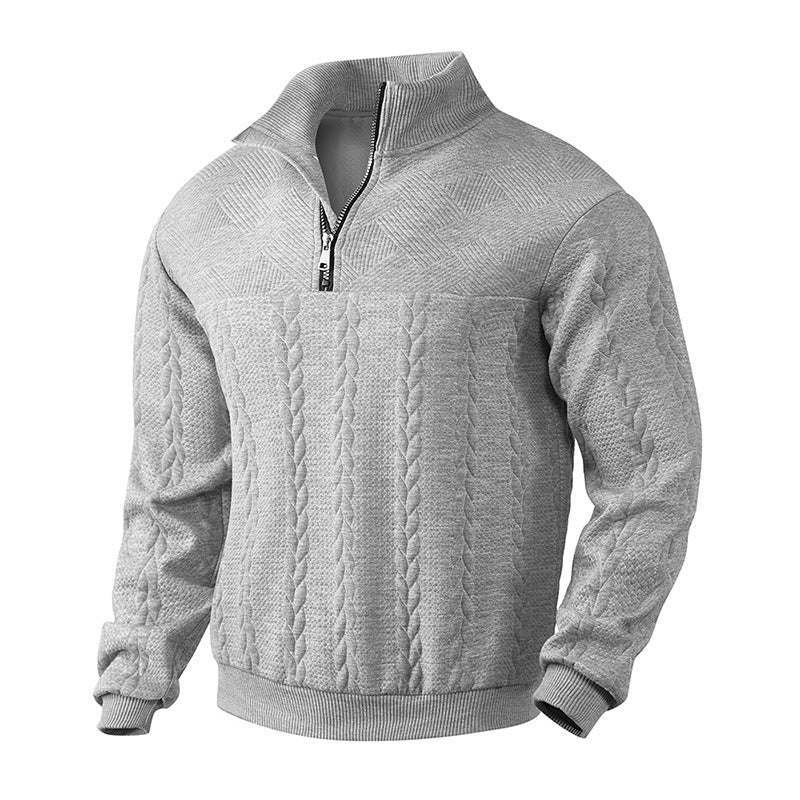 Sander - Heren Trui Casual Smart met Halve Rits Opstaande Kraag en Kabelmotief