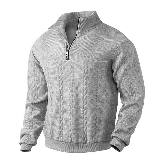 Sander - Heren Trui Casual Smart met Halve Rits Opstaande Kraag en Kabelmotief