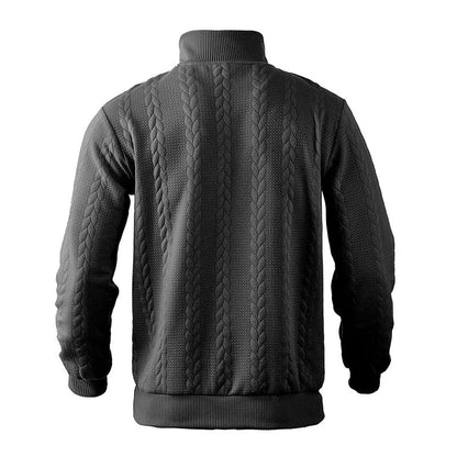 Sander - Heren Trui Casual Smart met Halve Rits Opstaande Kraag en Kabelmotief
