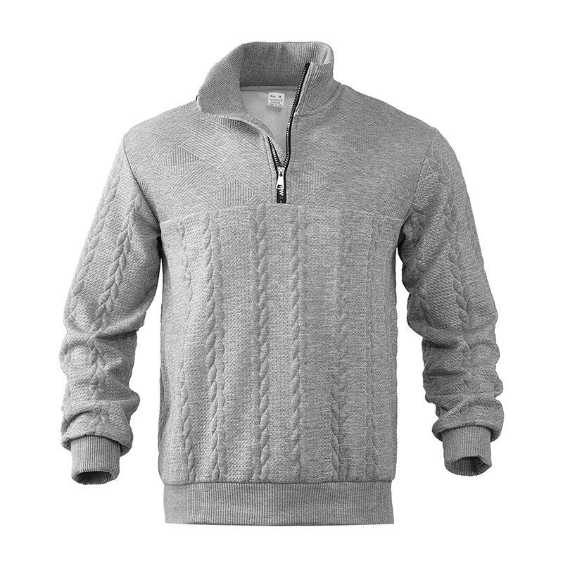 Sander - Heren Trui Casual Smart met Halve Rits Opstaande Kraag en Kabelmotief