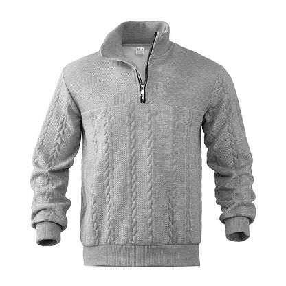 Sander - Heren Trui Casual Smart met Halve Rits Opstaande Kraag en Kabelmotief