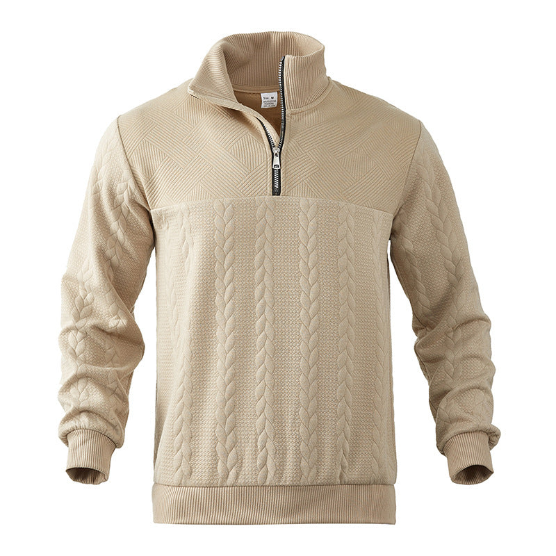 Sander - Heren Trui Casual Smart met Halve Rits Opstaande Kraag en Kabelmotief