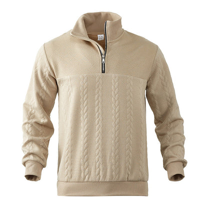 Sander - Heren Trui Casual Smart met Halve Rits Opstaande Kraag en Kabelmotief